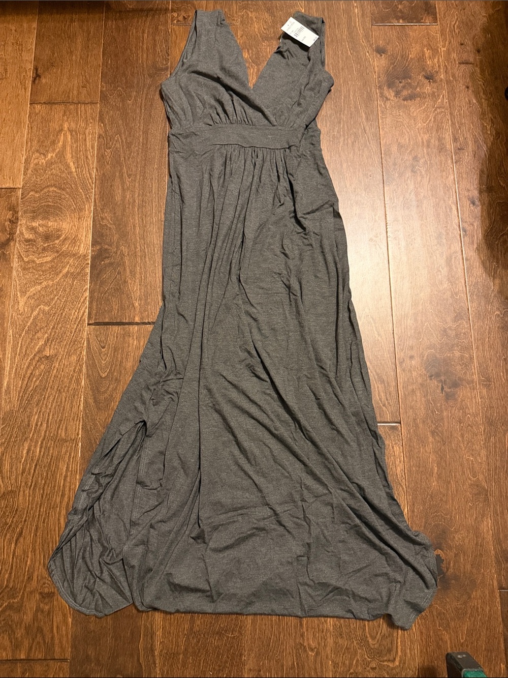 Fraiche by J Sleeveless V-Neck Maxi Dress in Charcoal Gray